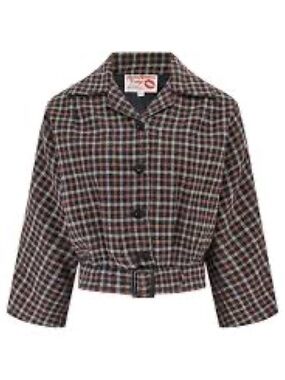 NWT Rock N Romance Be-Bop Semi-Cropped Jacket in Black & Red Plaid 3/4 Sleeve